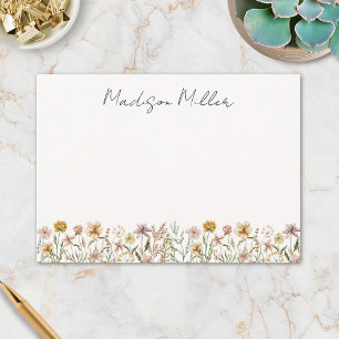 Cartão De Notas Monogramas Cores Aquáticas Flores Prateadas