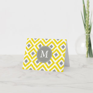 Cartão De Notas Monogrammed Yellow Gray Diamonds Ikat Pattern
