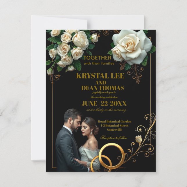 Cartão De Notas Moody Black Burgundy Blush Floral Peonies Wedding  (Frente)