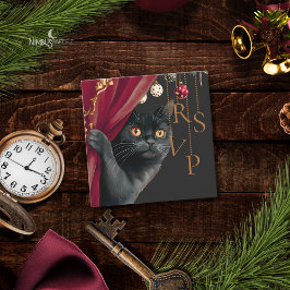 Cartão De Notas Moody Gothic Black Cat Christmas QR RSVP Card