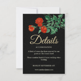 Cartão De Notas Moody Starry Night Crimson Rose Wedding Details QR