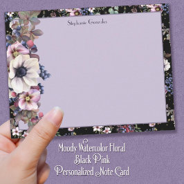 Cartão De Notas Moody Watercolor Floral Black Personalizado
