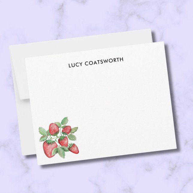 Cartão De Notas Morango-Morango-De-Mão-Algodão-Cute (These flat strawberry cards are perfect for quick notes to say hi, get well, or thank you.)