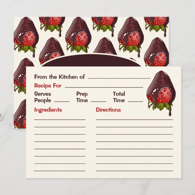 Cartão De Notas Morangos Cobertos com Chocolate Doce Receita Fofa (Frente/Verso)