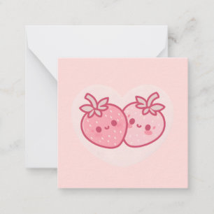 Cartão De Notas Morangos Kawaii Rosa do Dia dos Namorados