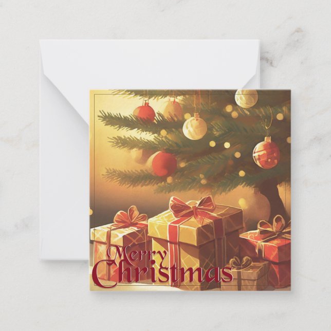 Cartão De Notas Motivo de Natal, com Presentes sob a Árvore de Nat (Frente)
