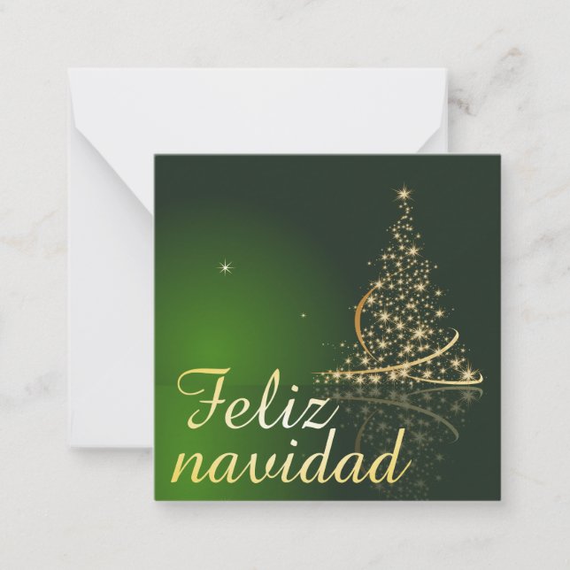 Cartão De Notas Motivo navideño verde con arbol de navidad. (Frente)