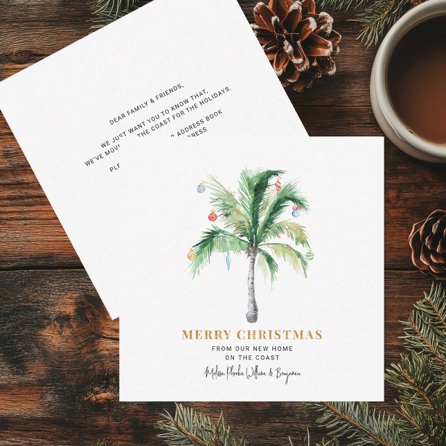 Cartão De Notas Movimentamos Feriados de Natal em Árvore de Palma (Moving Announcement Christmas Holidays Family Change of Address Palm Tree Mini Card)