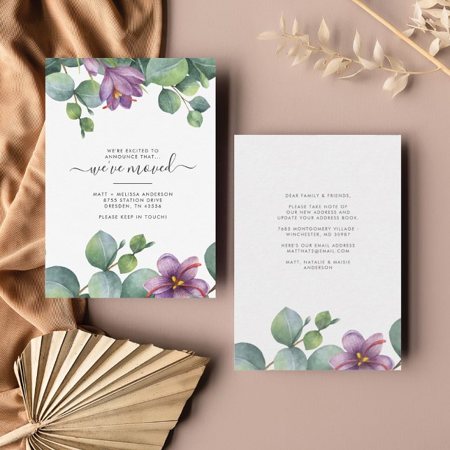 Cartão De Notas Mudamos de endereço para Greenery Eucalyptus (Criador carregado)