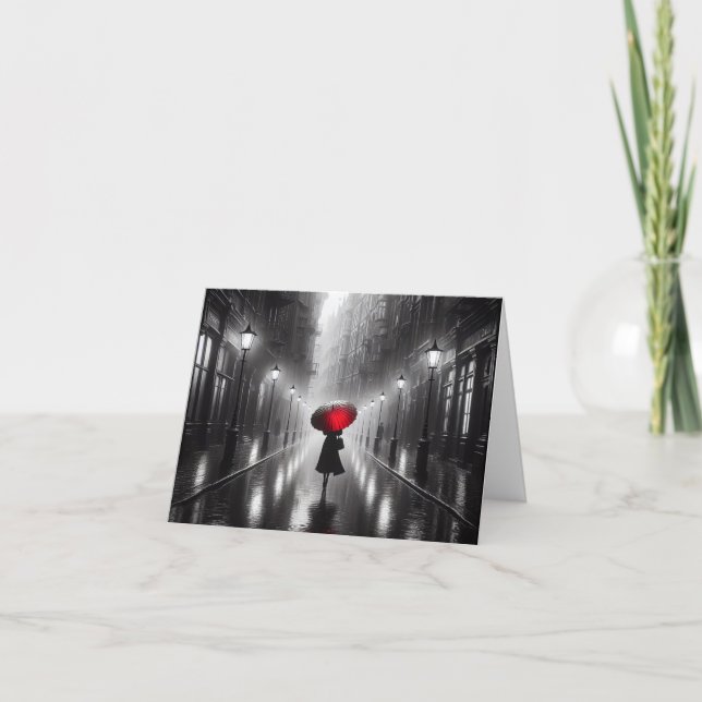 Cartão De Notas Mulher Com Guarda-Chuva Vermelho (Frente)