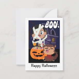 Cartão De Notas Múmia das Halloween, Abóbora e Miniplaca do Lobiso
