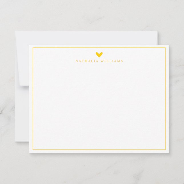 Cartão De Notas Mustard Yellow Heart Border Monogram Note Card (Frente)