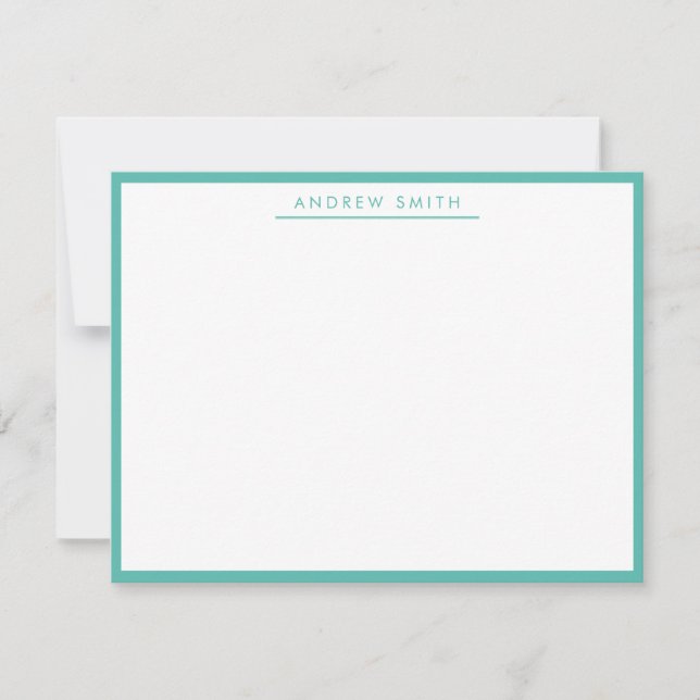 Cartão De Notas Na moda Elegante de Linha Simples Turquesa Teal (Frente)
