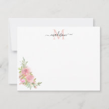Na moda Floral Blush Pink Watercolor Rosa Monogram