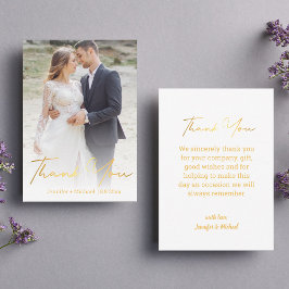 Cartão De Notas na moda gold foto de casamento manuscrita obrigado