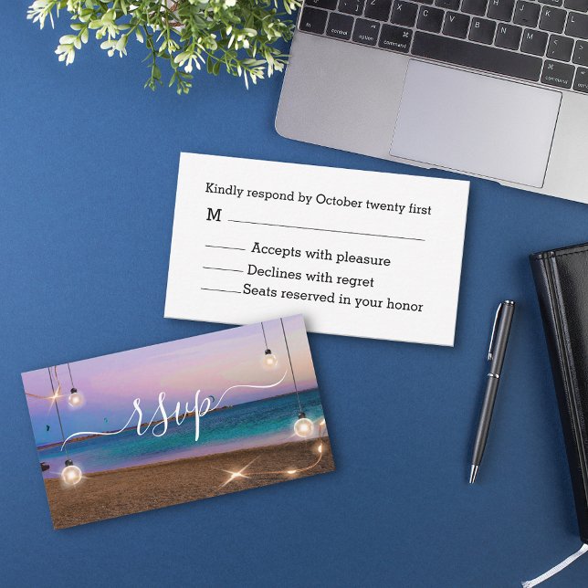 Cartão De Notas na moda light praia sunset tropical rsvp casamento (Criador carregado)