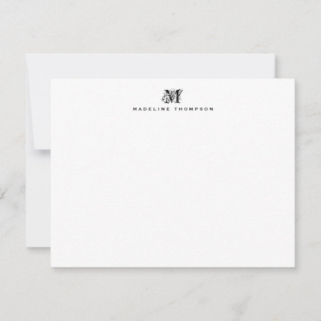 Cartão De Notas Na moda Monograma preto simples (Frente)