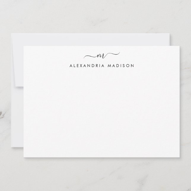 Cartão De Notas Na moda Script Monograma Modern Swash Stationery (Frente)