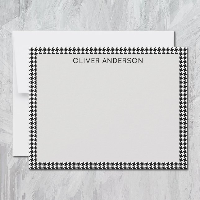 Cartão De Notas Name || Black and White Houndstooth Check Frame (Criador carregado)