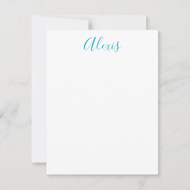 Cartão De Notas Name Calligraphy Script Plain Simple White Blue (Frente)