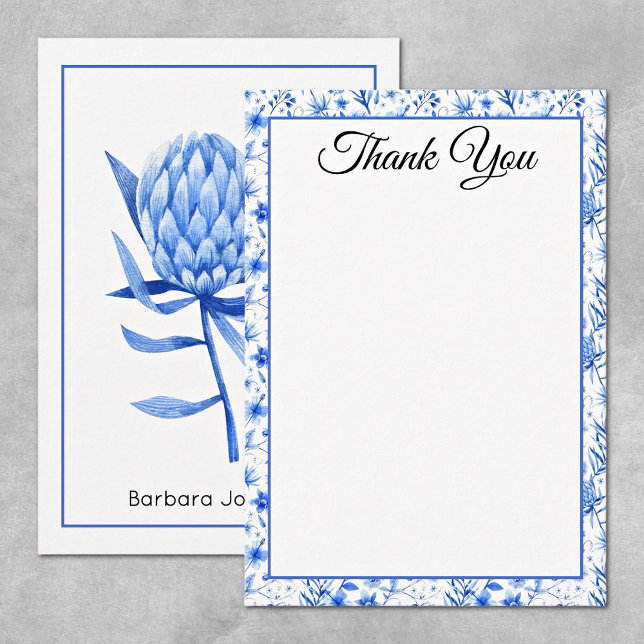 Cartão De Notas Name, Cobalt Blue Protea Flower Thank You Flat (Criador carregado)