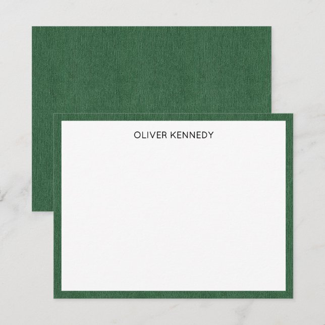 Cartão De Notas Name || Rich Forest Green Denim Print Frame (Frente/Verso)