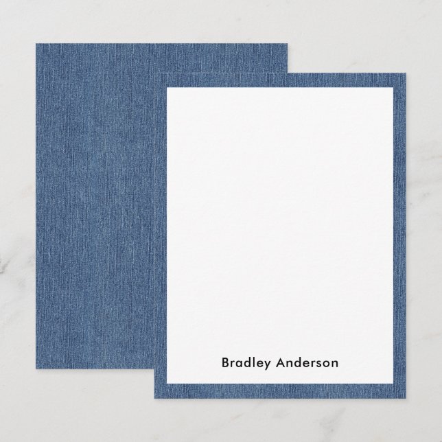 Cartão De Notas Name || Trendy Blue Jean Denim Print Frame (Frente/Verso)