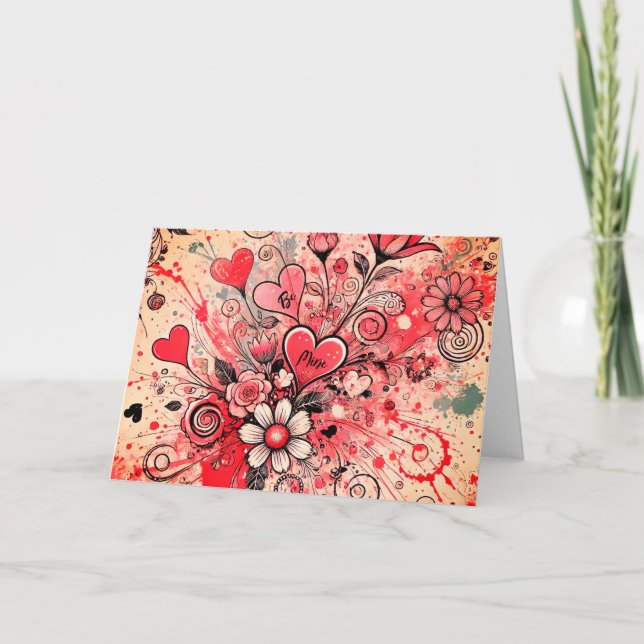 Cartão De Notas Namorados Corações / Margarida / Arte Splatter / S (Frente)