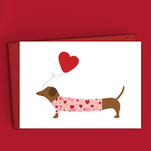 Cartão De Notas Namorados Dachshund, Dia de os namorados Rosa e Ve