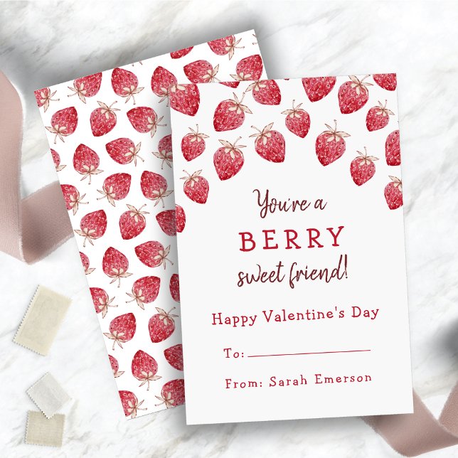 Cartão De Notas Namorados de Morangos Vermelhos (Cute Red Strawberries Valentine Note Card)