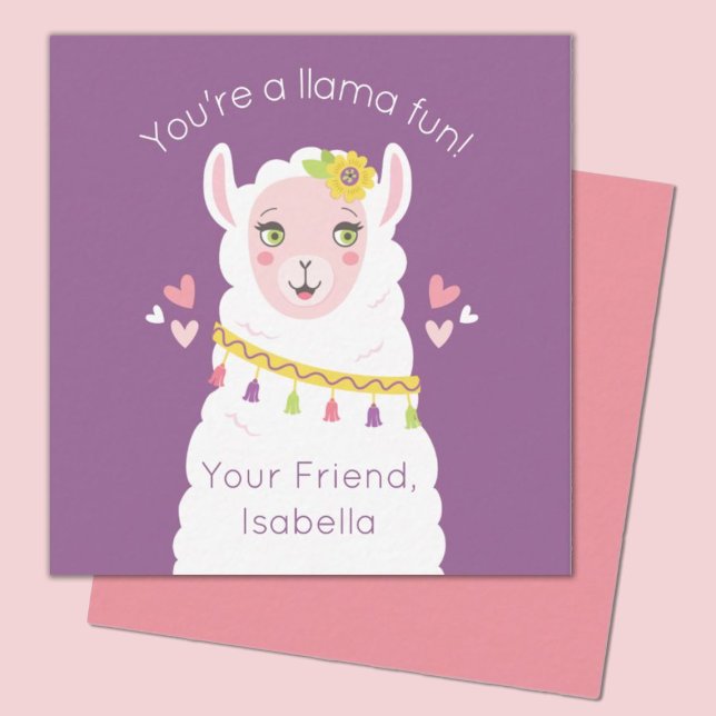 Cartão De Notas Namorados Llama para crianças bonitas (A cute llama valentines day mini 2.5x2.5 card. Perfect for a kids classroom exchange.)