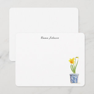 Cartão De Notas Narciso em aquarela em vaso azul e branco