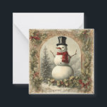 Cartão De Notas Natais vintages Snowman<br><div class="desc">Um design de safra de boneco de neve enfeita esta quente e acolhedora noteca de Natal. Personalize facilmente a mensagem e a assinatura na parte traseira do cartão com apenas alguns cliques.</div>
