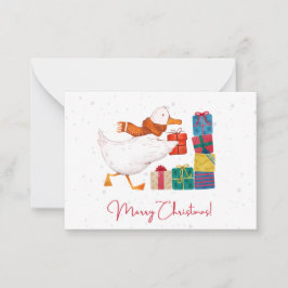 Cartão De Notas Natal de Ganso Ilustrado em Aquarela Fofa 