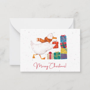Cartão De Notas Natal de Ganso Ilustrado em Aquarela Fofa 