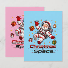 Cartão De Notas Natal no Espaço Papai Noel Astronauta Fofo Feriado