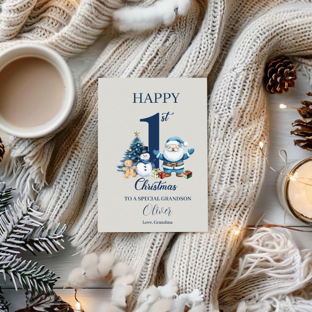 Cartão De Notas Natal Personalizado para 1rua de Bebê Primeiro Nat (Criador carregado)