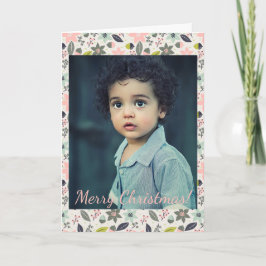 Cartão De Notas Natal Poinsettia Acorns Cinza Aqua Limão Foto