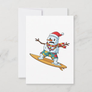 Cartão De Notas Natal Surfista Boneco de Neve 2026 Férias Divertid