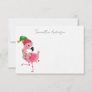 Cartão De Notas Natal Tropical Flamingo Rosa Personalizado
