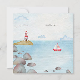Cartão De Notas Nautisch Geboortekaartje Met Zee & Vuurtoren