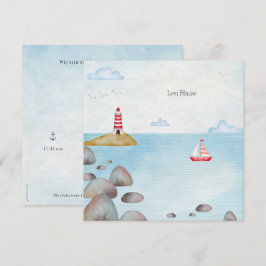 Cartão De Notas Nautisch Geboortekaartje Met Zee & Vuurtoren