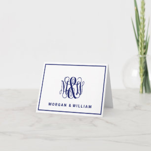 Cartão De Notas Navy 3 Initial Vine Script Monogram B&G DIY BG