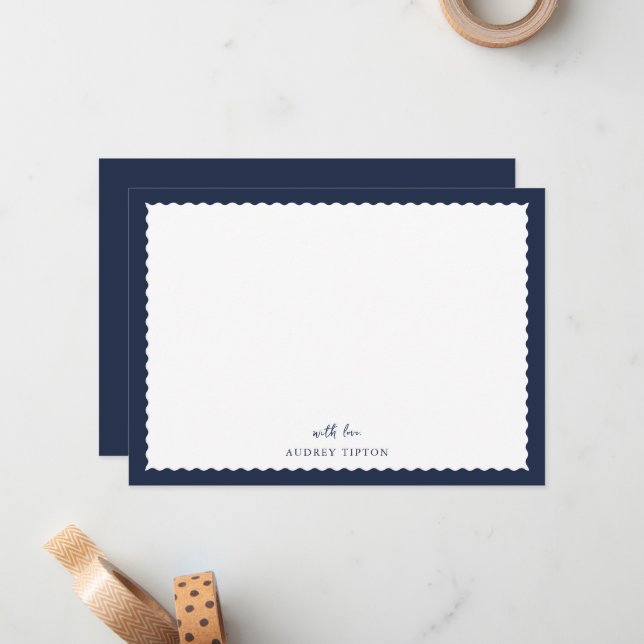 Cartão De Notas Navy Blue Frame Flat Note Card (Frente/Verso In Situ)