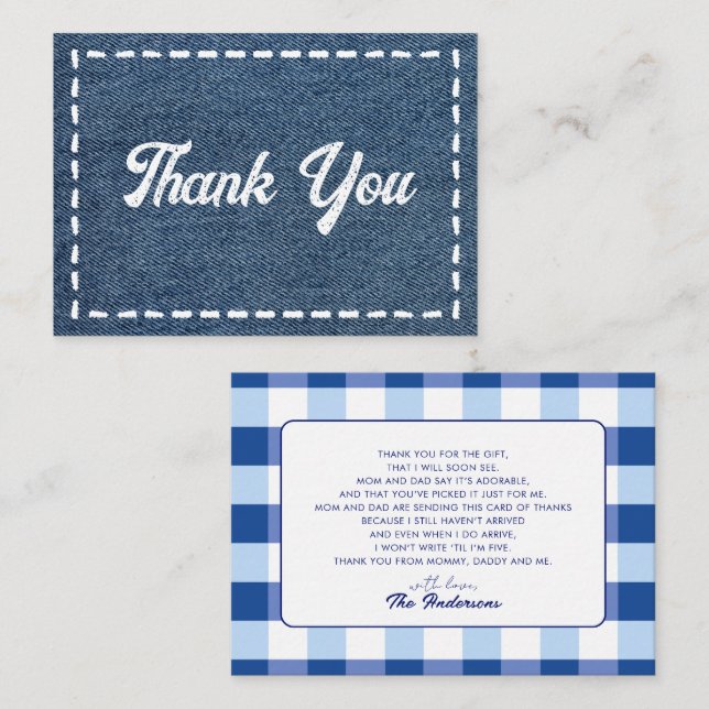 Cartão De Notas Navy Blue Jean Baby Boy Baby Shower Thank You (Frente/Verso)