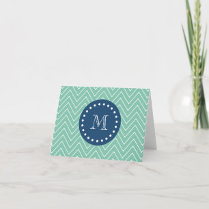 Cartão De Notas Navy Blue, Mint Green Chevron Pattern Your Monog