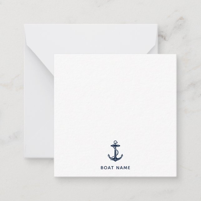 Cartão De Notas Navy Blue Nautical Anchor Boat Name Custom (Frente)