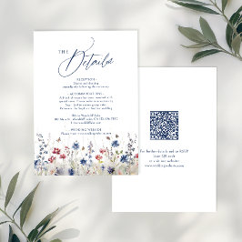 Cartão De Notas Navy Blue Wildflower Rustic QR code Details