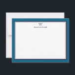 Cartão De Notas NAVY & OCEAN BLUE Classic Monogram Double Frame<br><div class="desc">Get a professional look with our formal and elegant personalized stationery flat cards feature your monogram and your name beneath in Sans Serif font coupled with elegant open face font framed by a chic navy double border over a modern powder ocean blue color. The monogram initials and name can easily...</div>