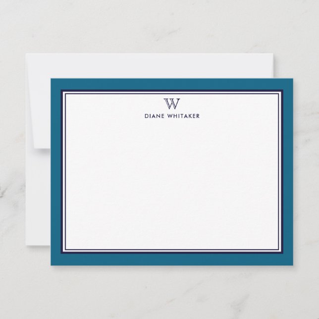Cartão De Notas NAVY & OCEAN BLUE Classic Monogram Double Frame (Frente)